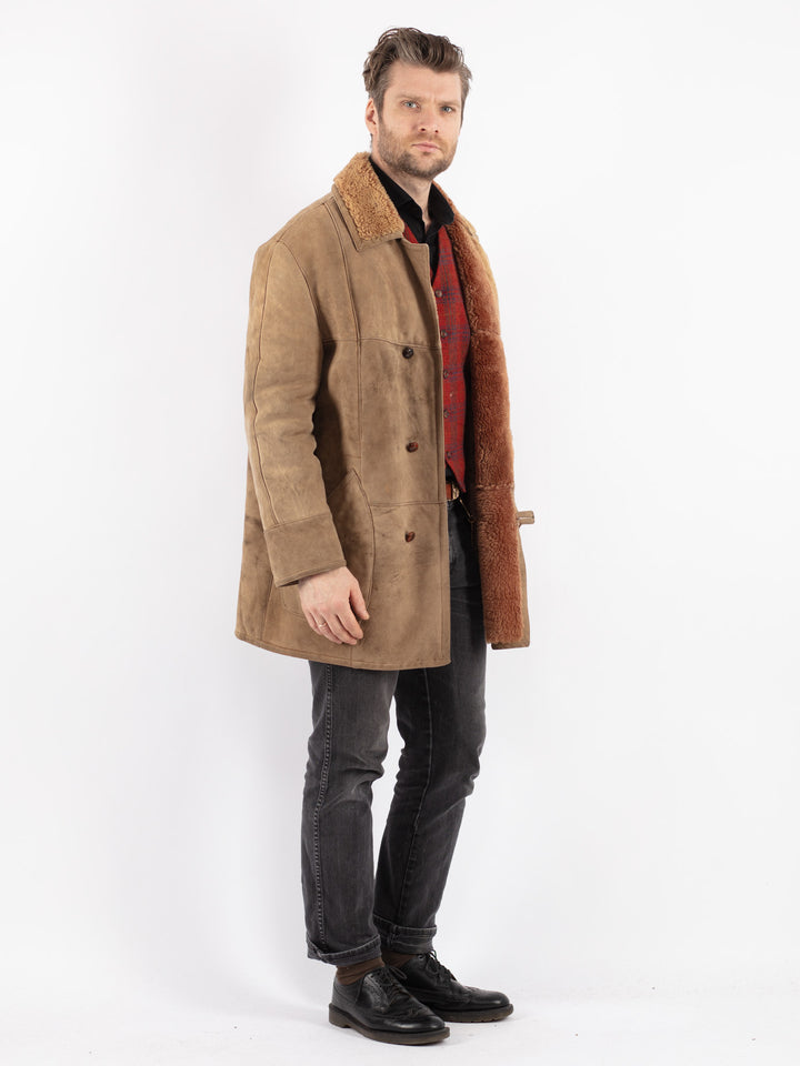 Vintage 70's Men Sheepskin Coat in Beige