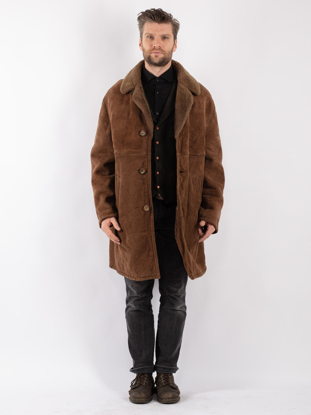 Vintage 70's Men Sheepskin Coat in Brown
