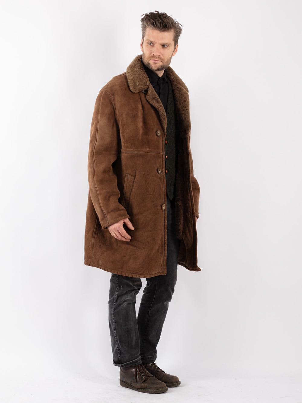 Vintage 70's Men Sheepskin Coat in Brown