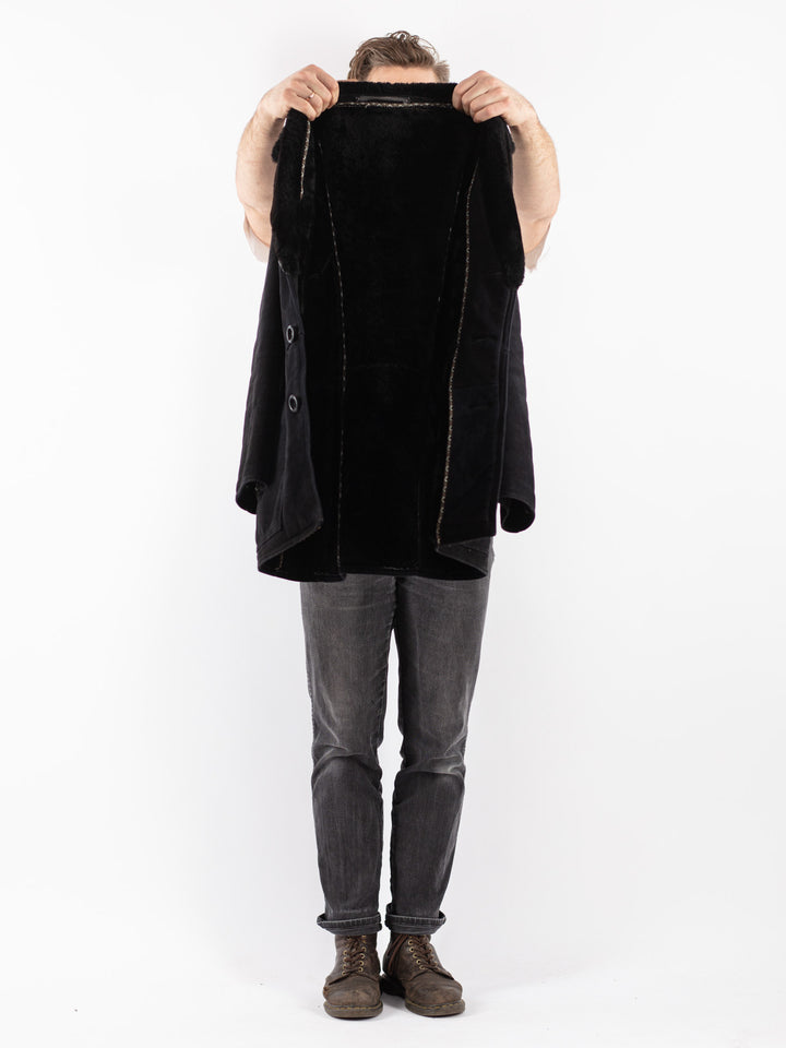 Vintage 70's Men Sheepskin Coat in Black