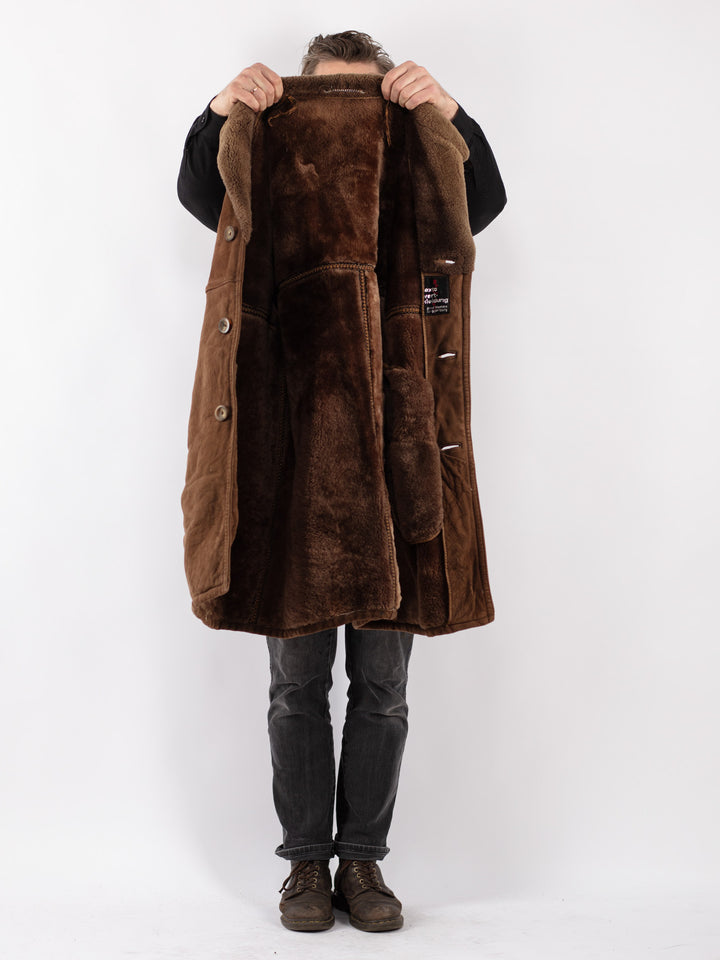 Vintage 70's Men Sheepskin Coat in Brown