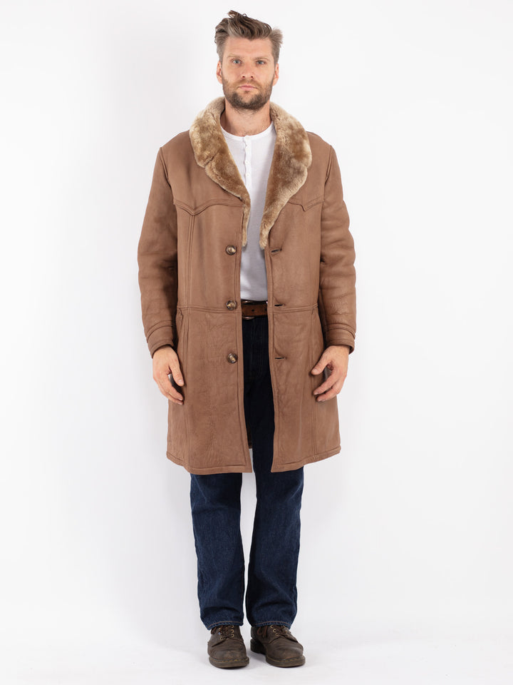 Vintage Men Sheepskin Coat in Beige
