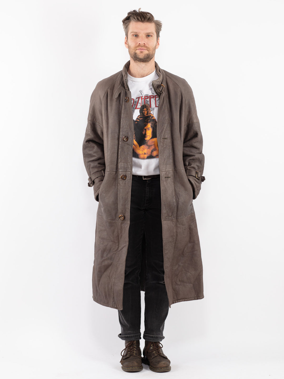 Vintage 70's Men Sheepskin Coat in Gray