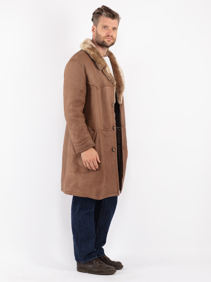 Vintage Men Sheepskin Coat in Beige