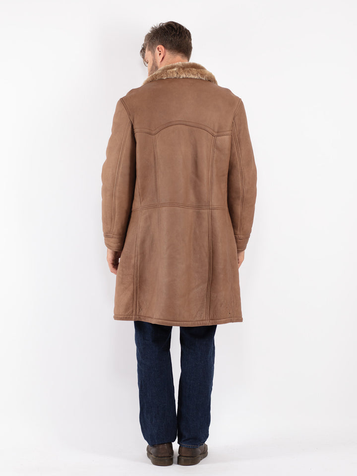 Vintage Men Sheepskin Coat in Beige