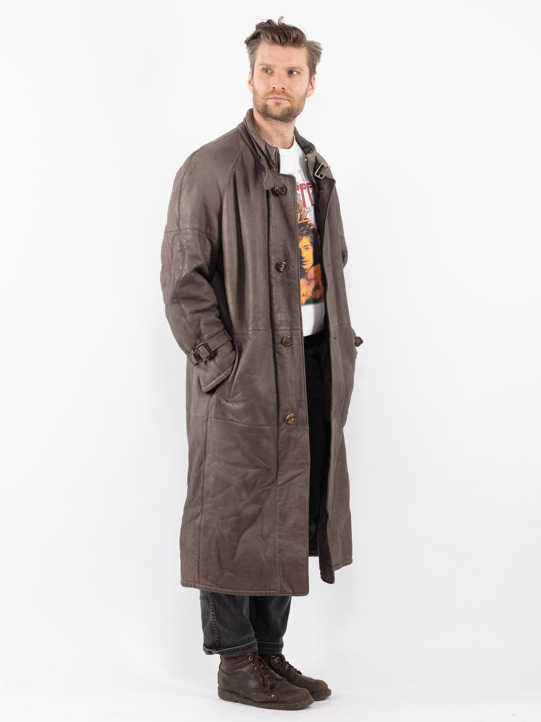 Vintage 70's Men Sheepskin Coat in Gray