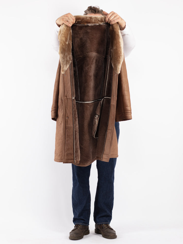 Vintage Men Sheepskin Coat in Beige