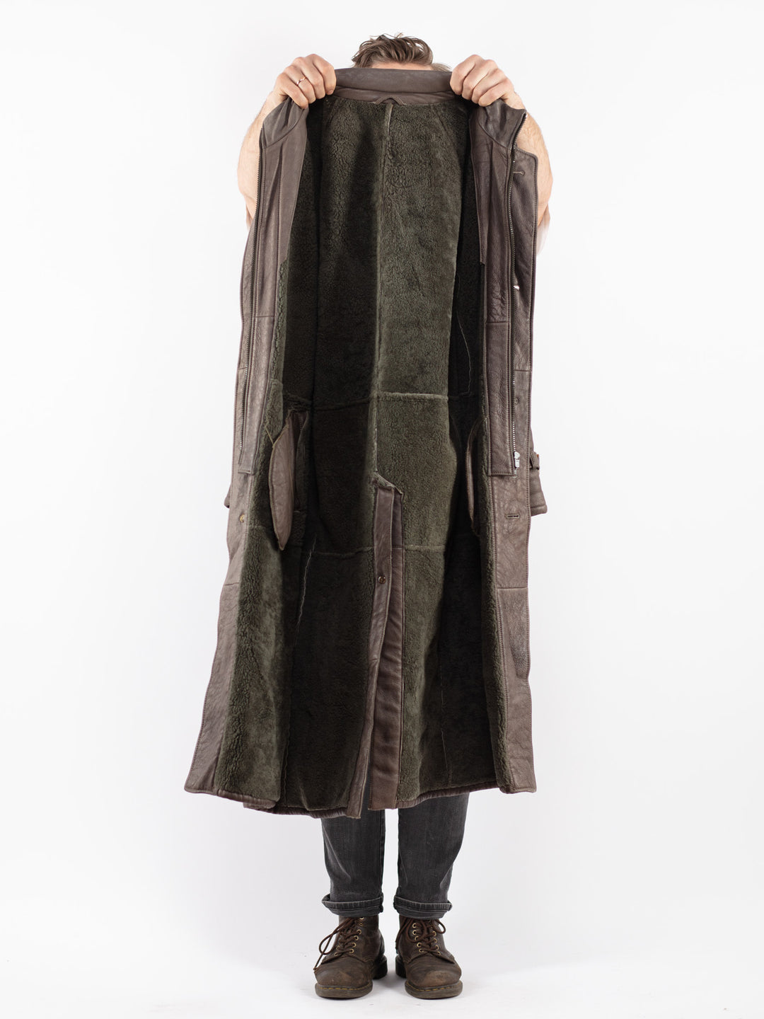 Vintage 70's Men Sheepskin Coat in Gray