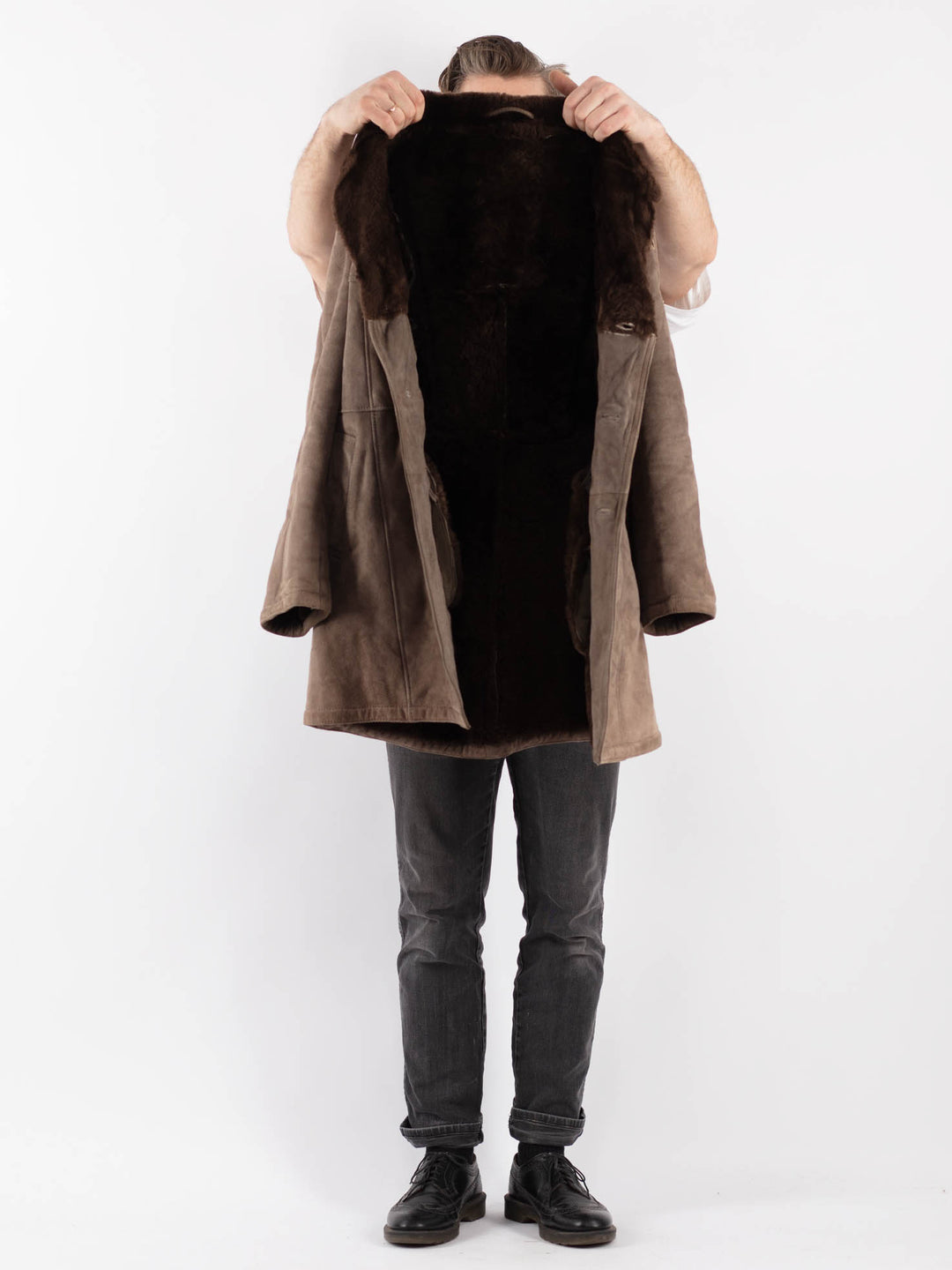Vintage 70's Men Sheepskin Coat in Beige