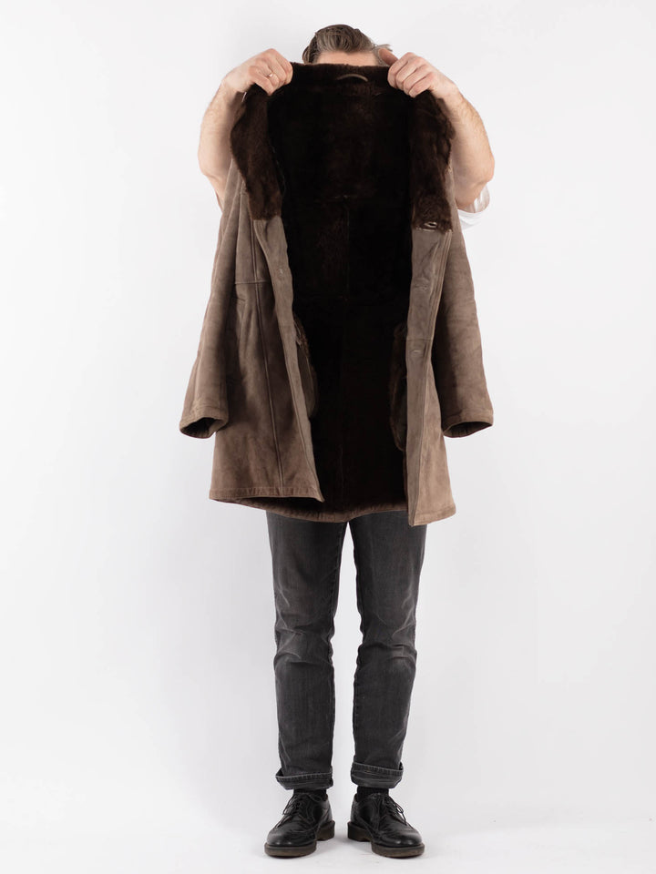 Vintage 70's Men Sheepskin Coat in Beige