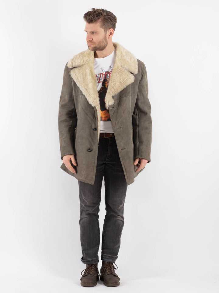 Vintage 70's Men Sheepskin Coat in GrayZ584