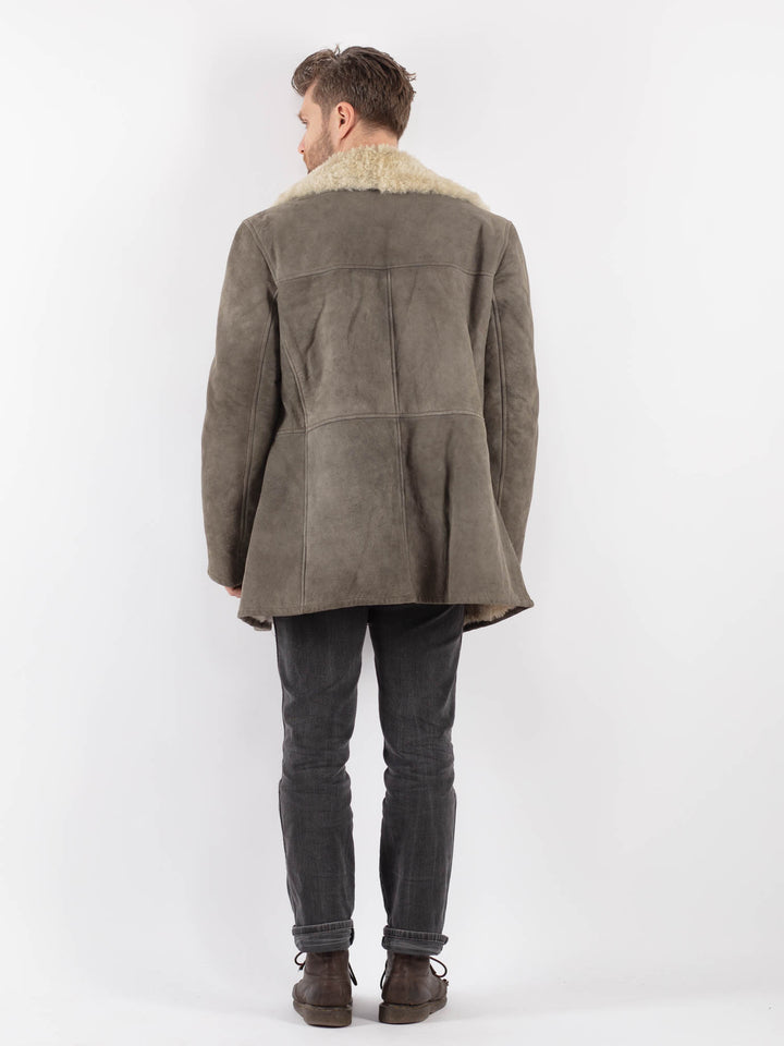 Vintage 70's Men Sheepskin Coat in GrayZ584