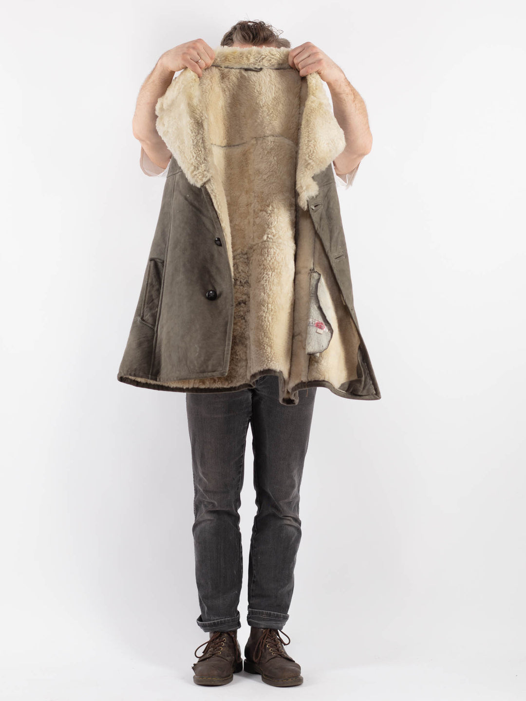 Vintage 70's Men Sheepskin Coat in GrayZ584