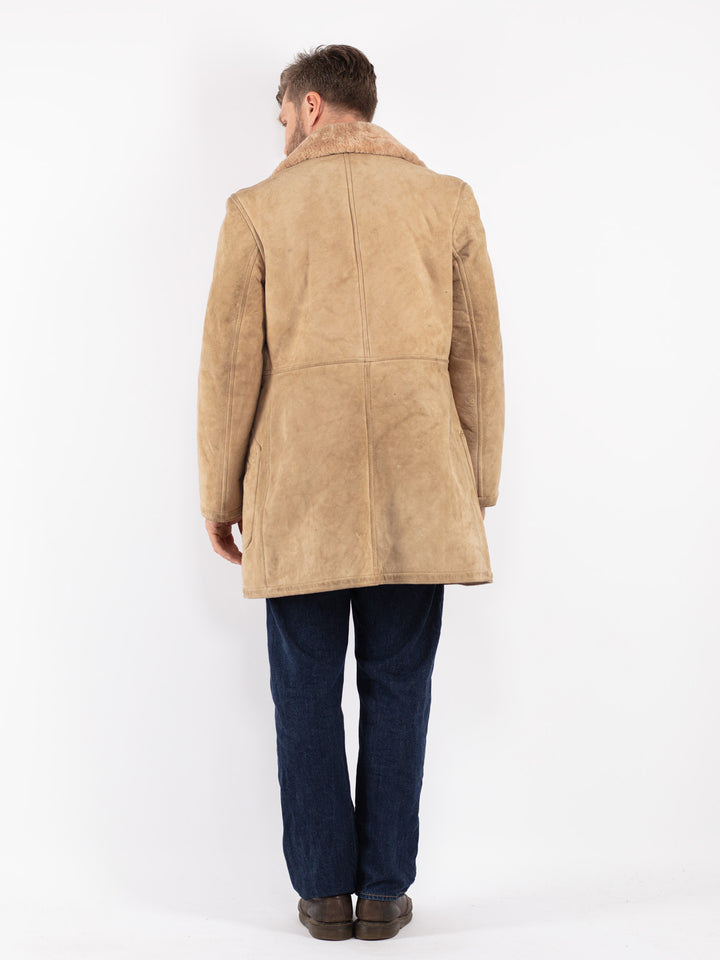 Vintage 70's Men Sheepskin Coat in Beige
