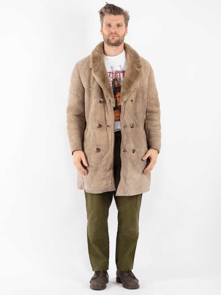 Vintage Men Sheepskin Coat in Beige