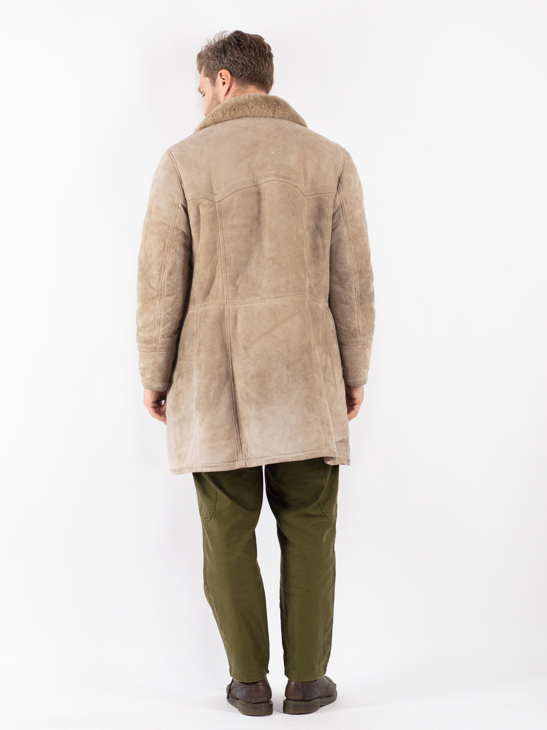Vintage Men Sheepskin Coat in Beige