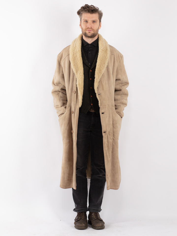 Vintage 70's Men Sheepskin Coat in Beige
