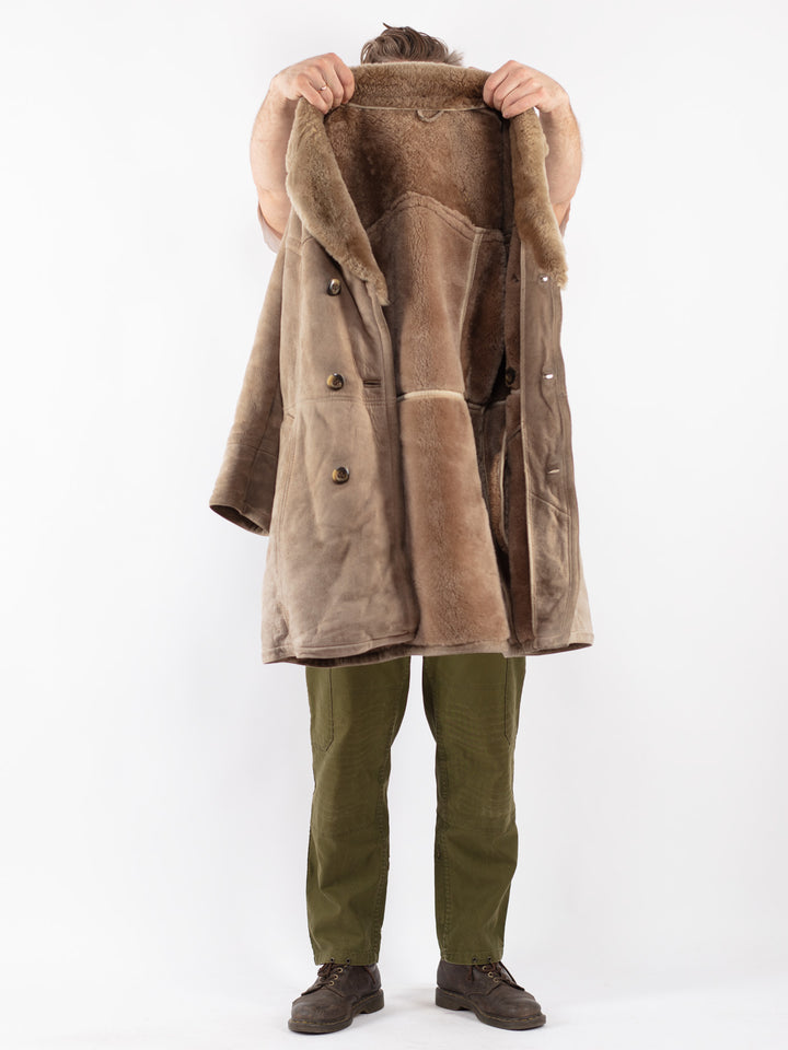 Vintage Men Sheepskin Coat in Beige