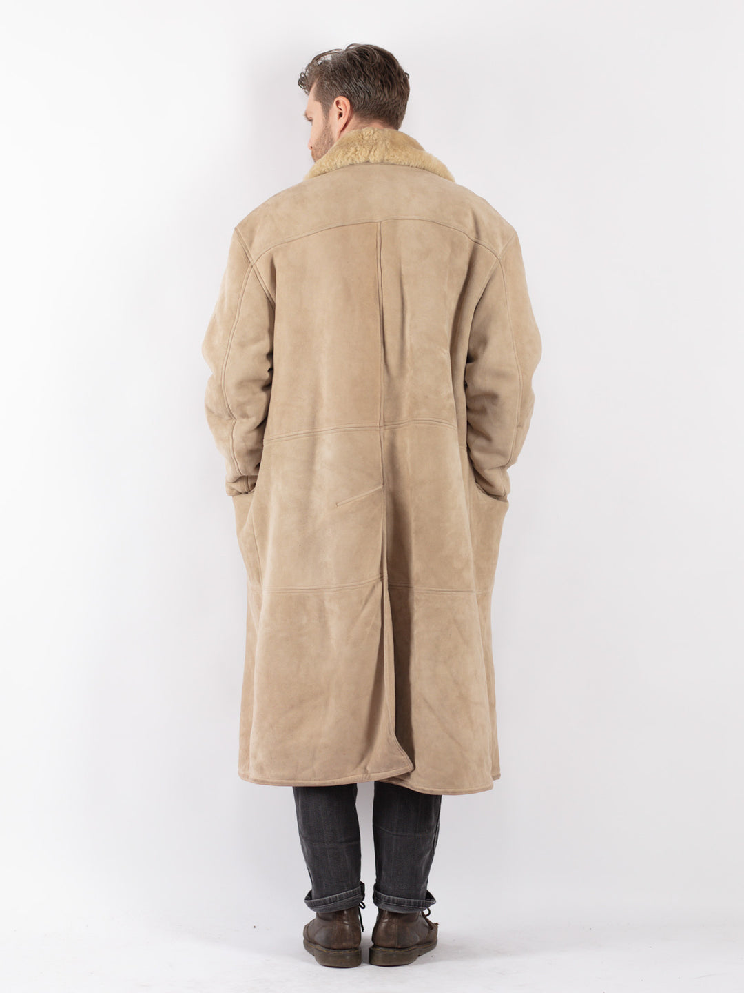Vintage 70's Men Sheepskin Coat in Beige