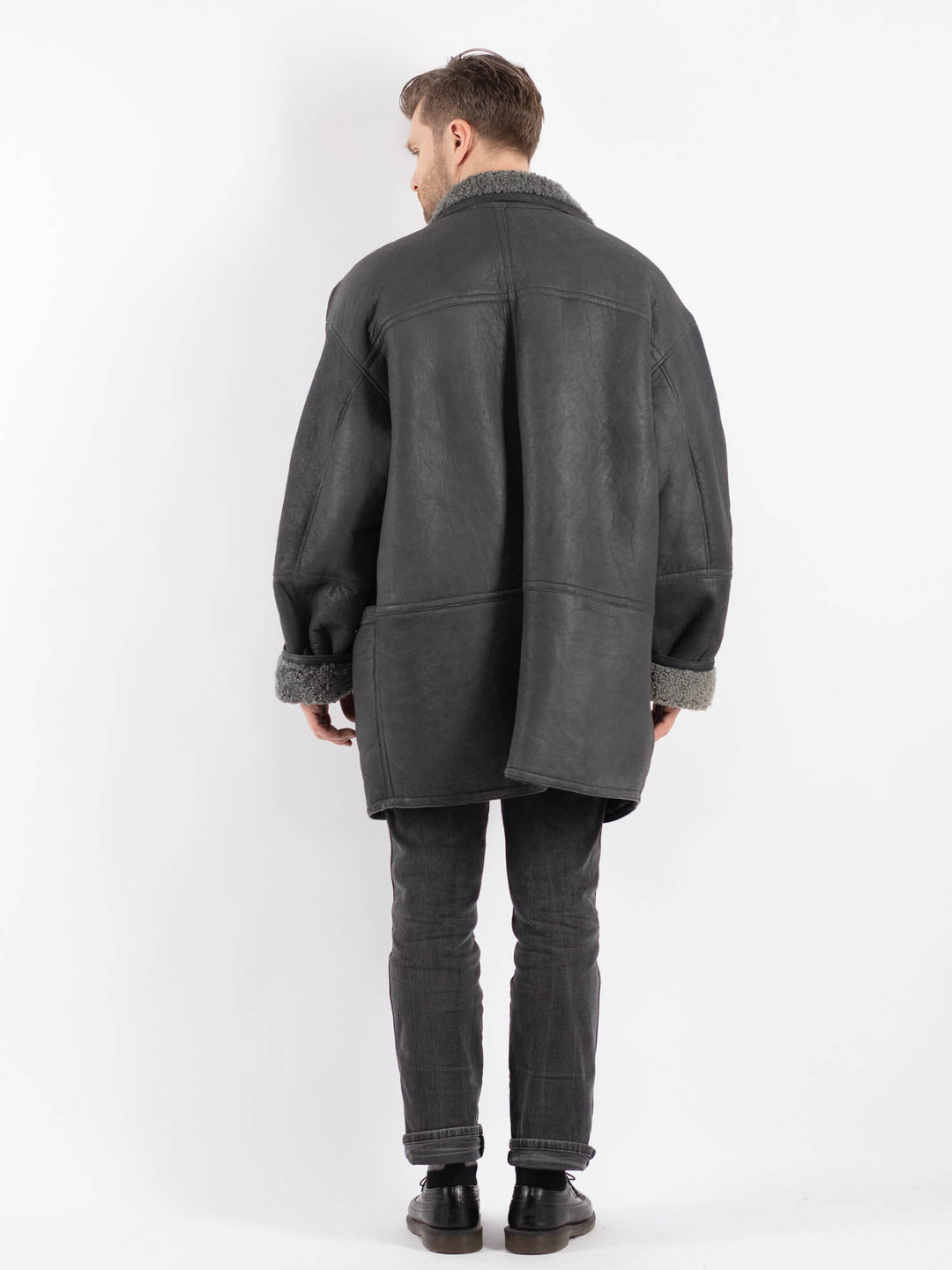 Vintage 70's Men Sheepskin Coat in Gray
