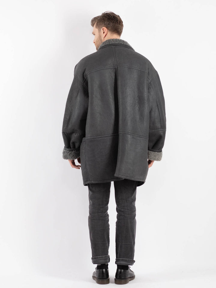Vintage 70's Men Sheepskin Coat in Gray