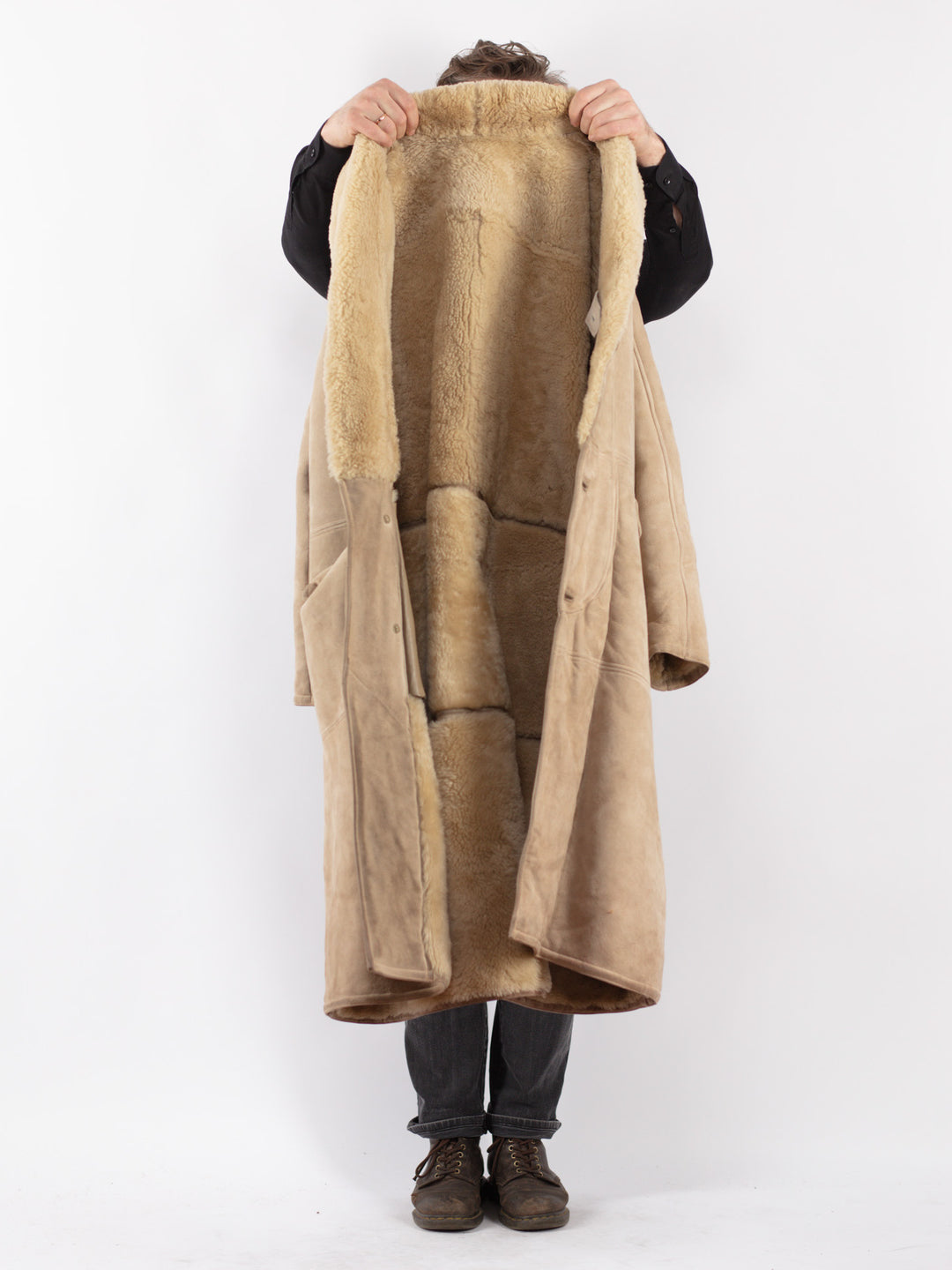 Vintage 70's Men Sheepskin Coat in Beige