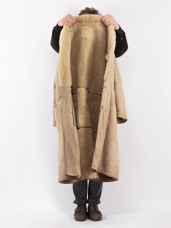 Vintage 70's Men Sheepskin Coat in Beige