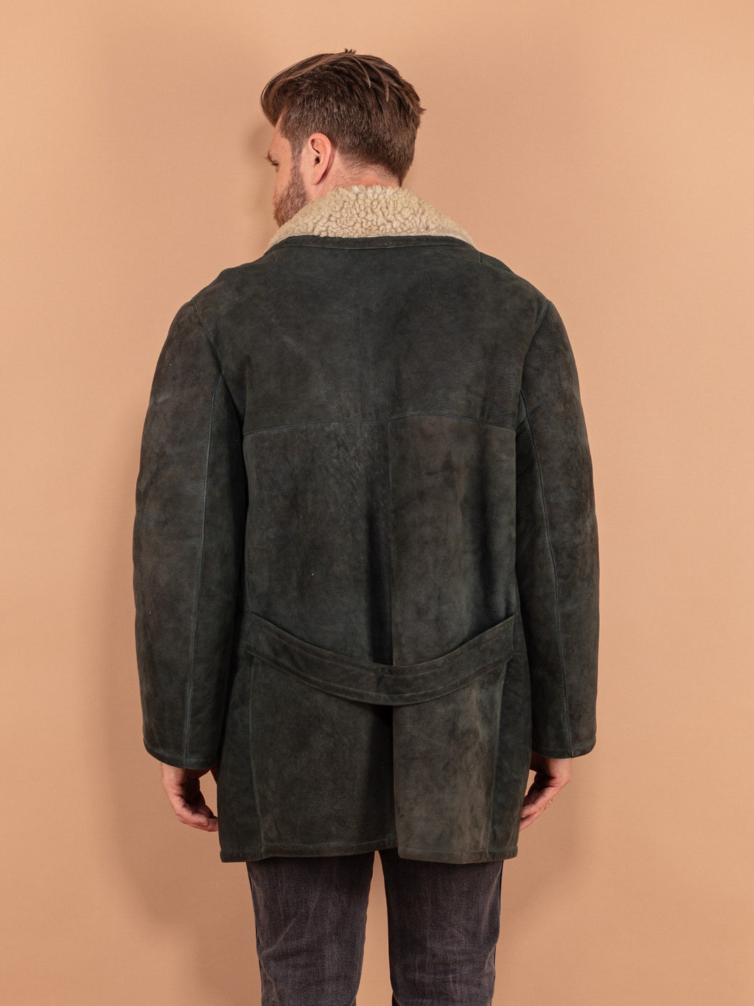 Vintage 70's Men Sheepskin Coat in Green