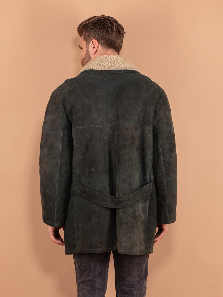 Vintage 70's Men Sheepskin Coat in Green