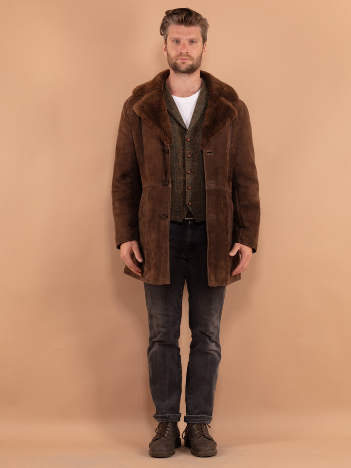 Vintage 70's Men Sheepskin Coat in Brown