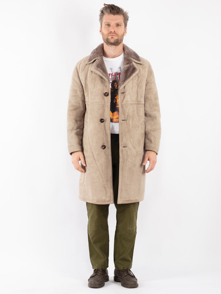 Vintage Men Sheepskin Coat in Black