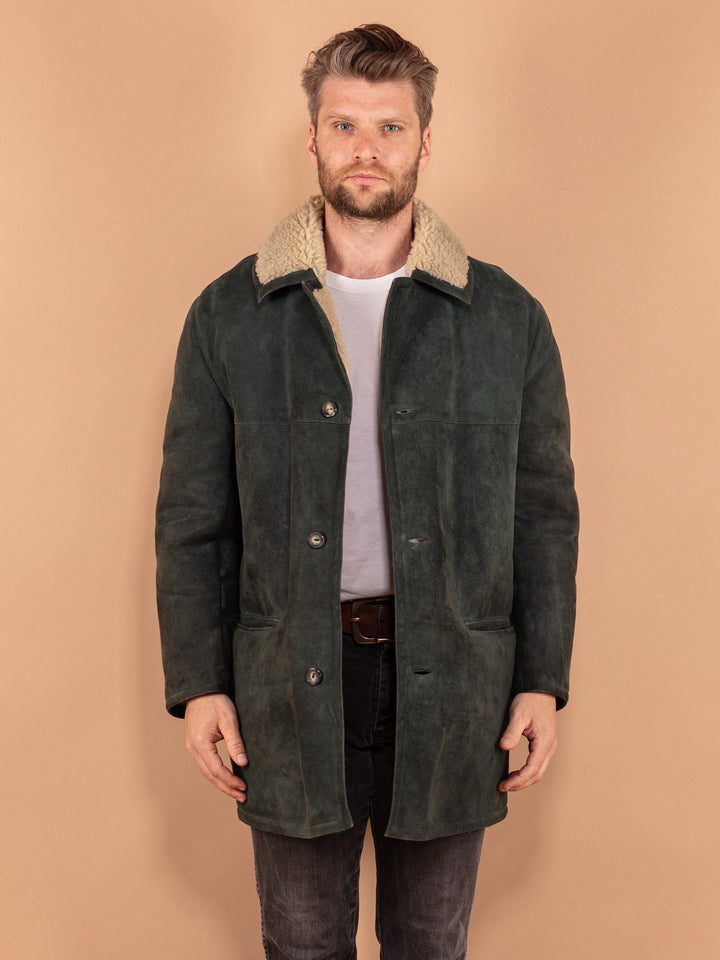 Vintage 70's Men Sheepskin Coat in Green