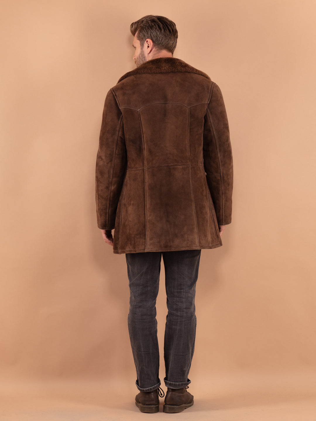 Vintage 70's Men Sheepskin Coat in Brown