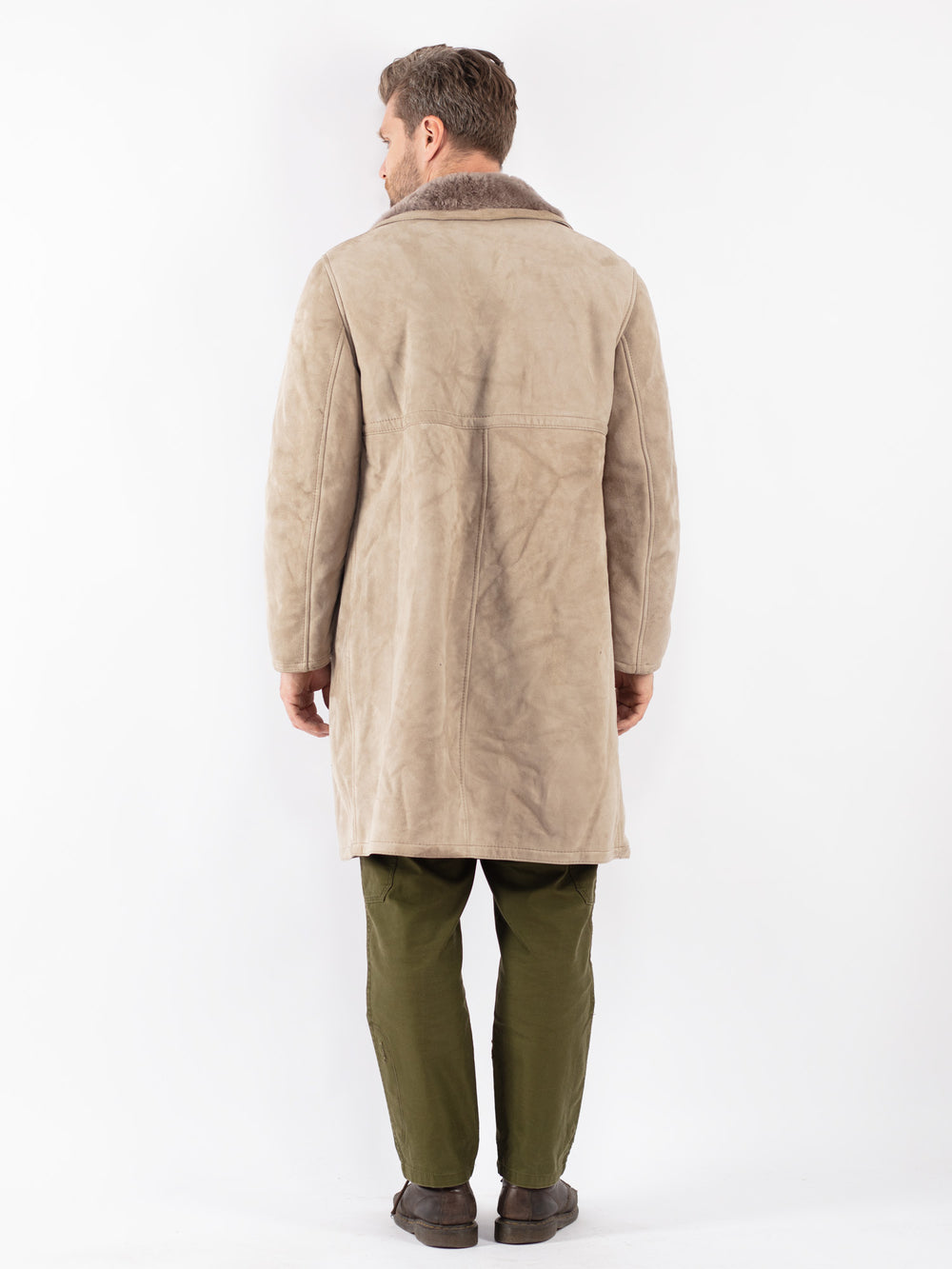Vintage Men Sheepskin Coat in Black