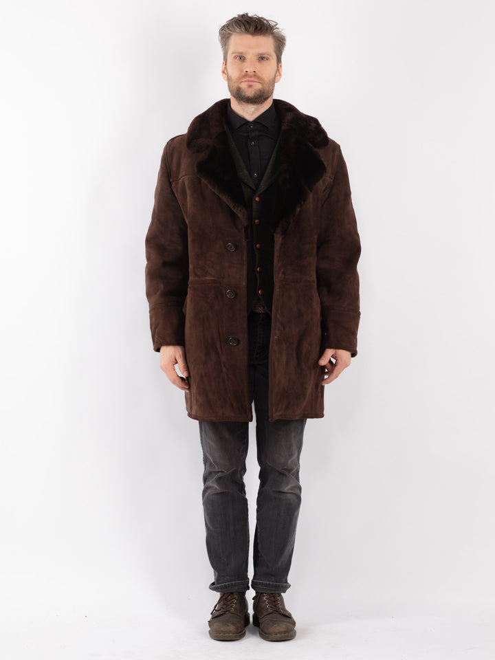 Vintage 70's Men Sheepskin Shearling Coat in Brown