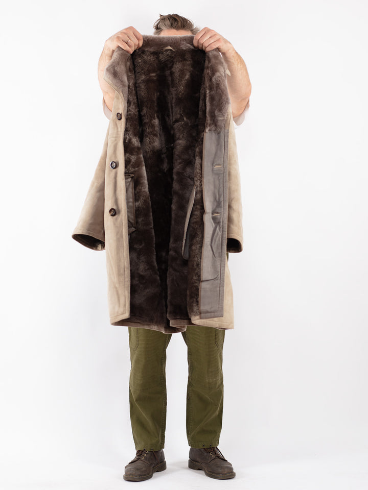 Vintage Men Sheepskin Coat in Black