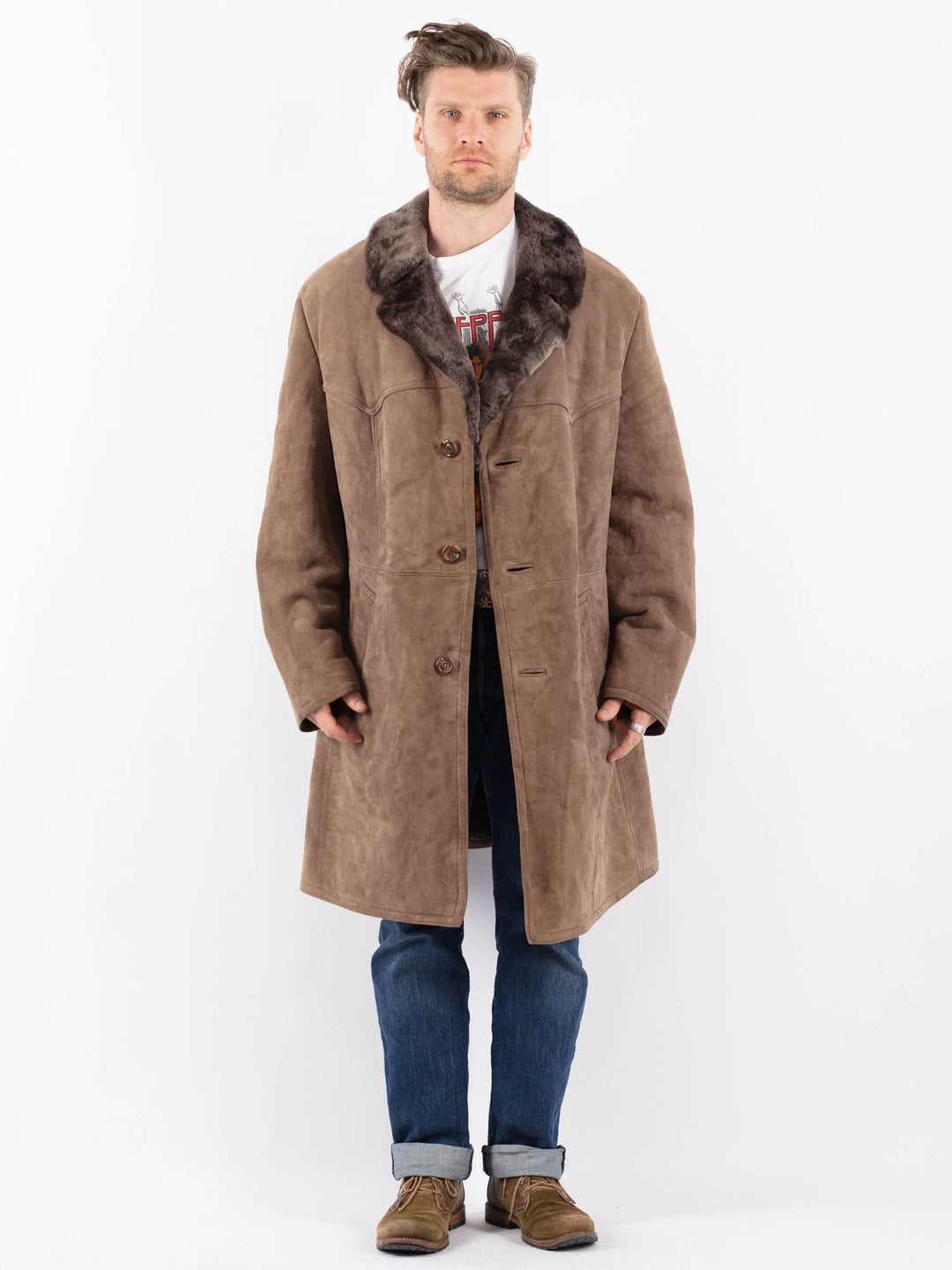 Vintage 70's Men Sheepskin Coat in BeigeZ1582