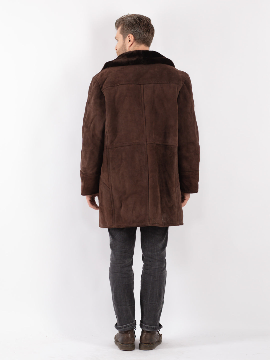 Vintage 70's Men Sheepskin Shearling Coat in Brown