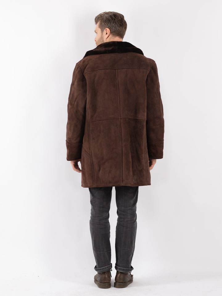 Vintage 70's Men Sheepskin Shearling Coat in Brown