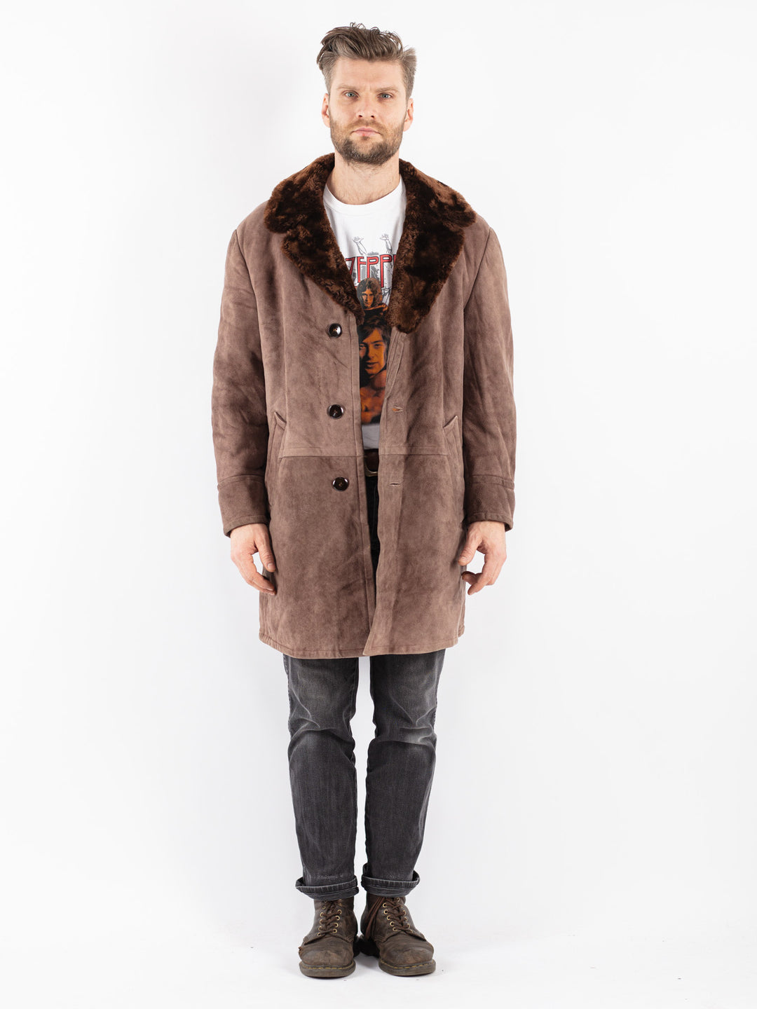Vintage 70's Men Sheepskin Coat in Brown