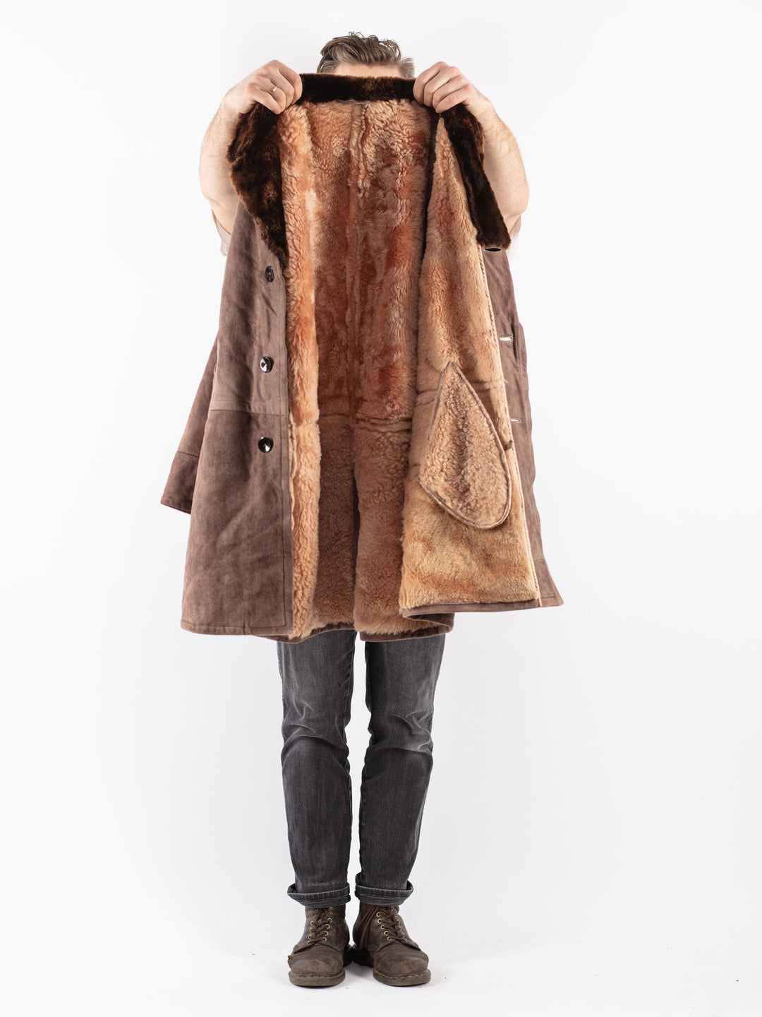 Vintage 70's Men Sheepskin Coat in Brown