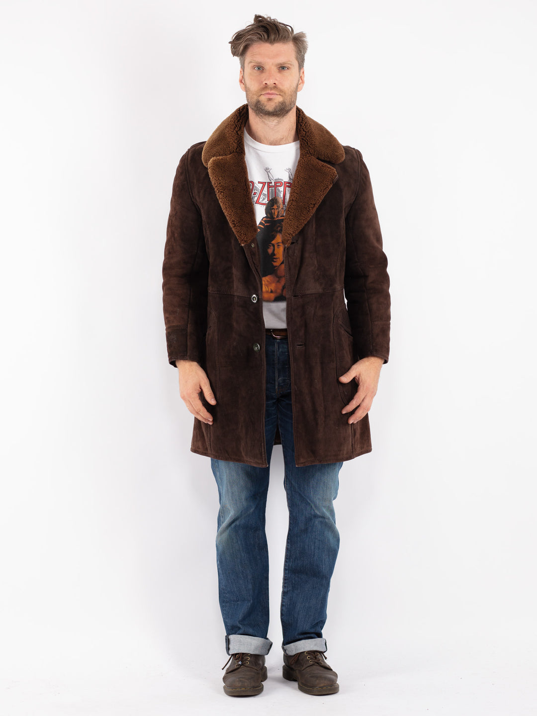 Vintage Men Sheepskin Coat in Brown