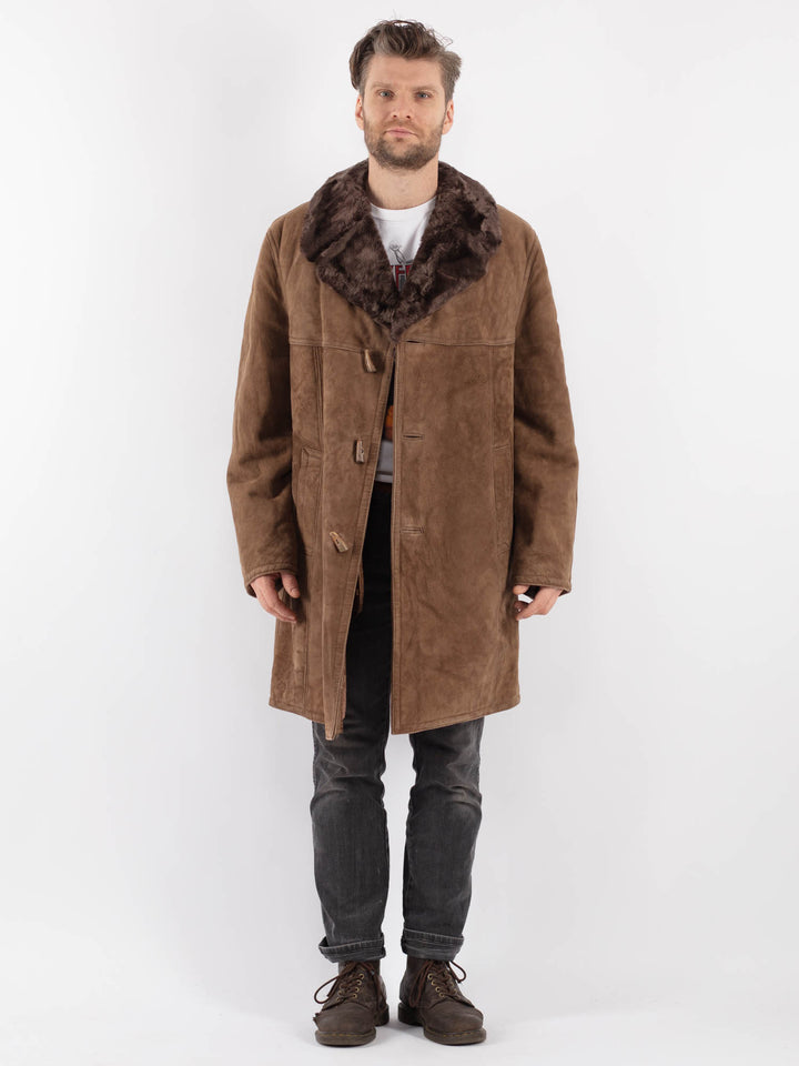 Vintage 70's Men Sheepskin Coat in Beige