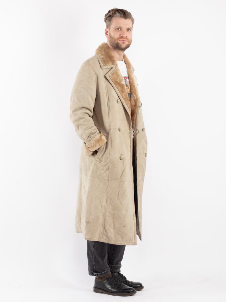 Vintage 70's Men Sheepskin Coat in Beige