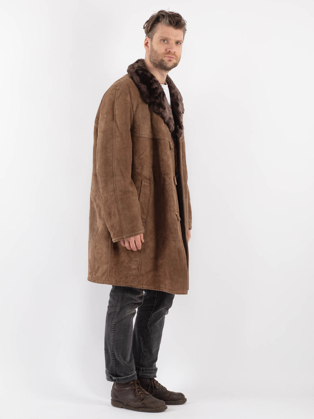 Vintage 70's Men Sheepskin Coat in Beige