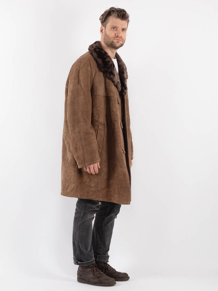 Vintage 70's Men Sheepskin Coat in Beige