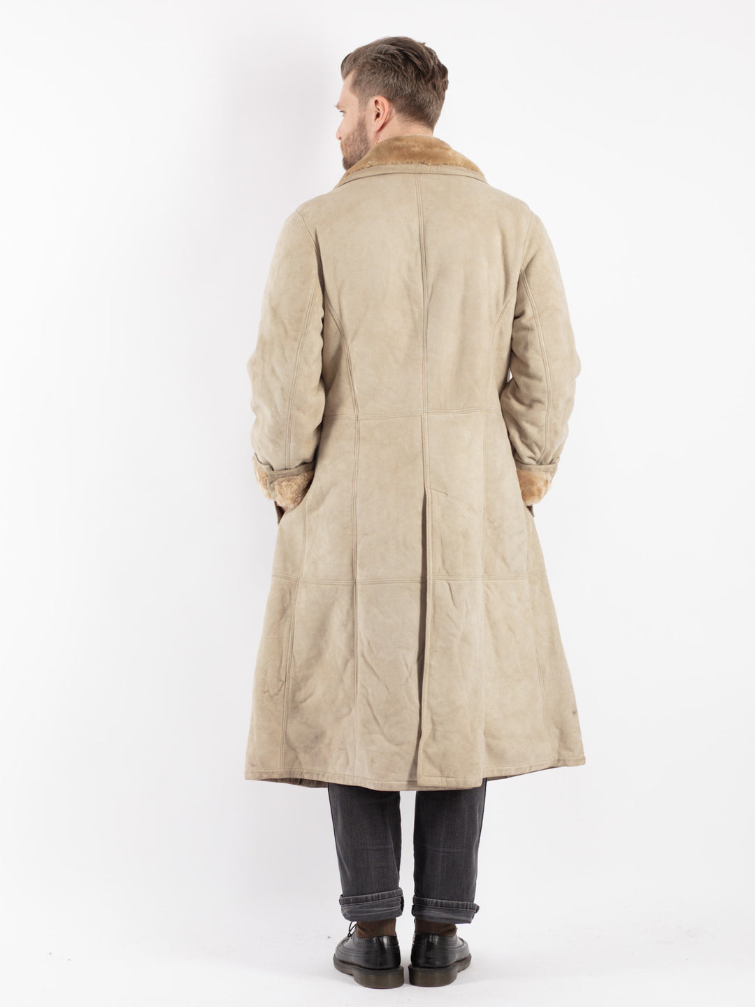 Vintage 70's Men Sheepskin Coat in Beige
