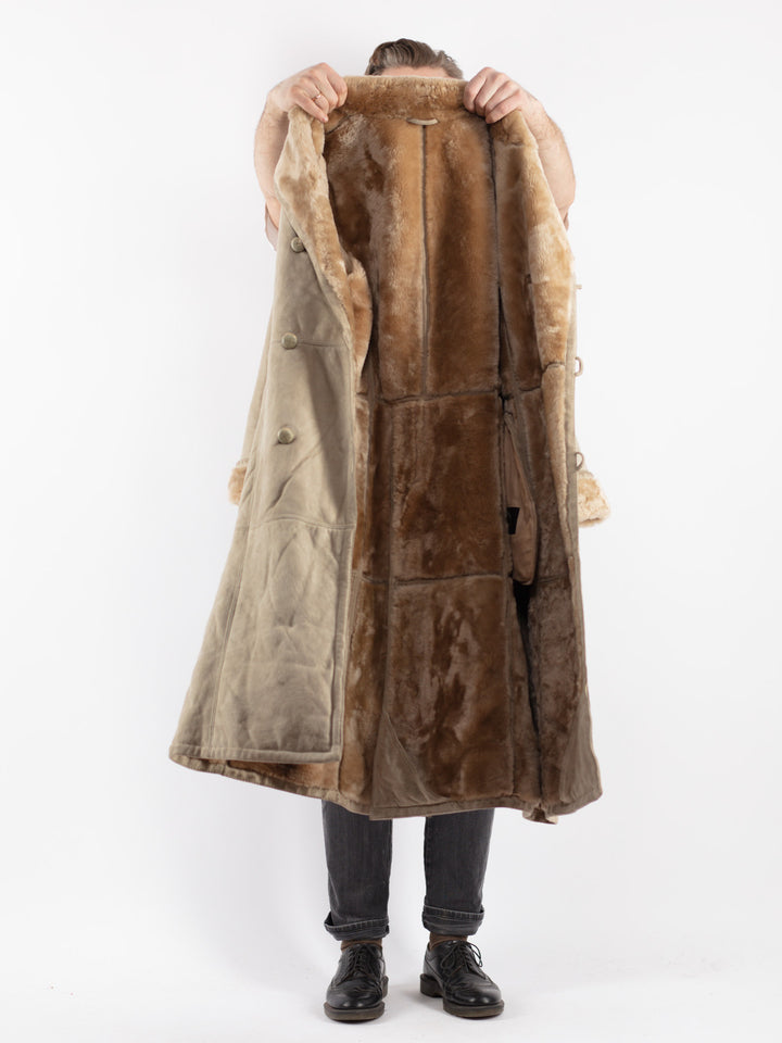 Vintage 70's Men Sheepskin Coat in Beige