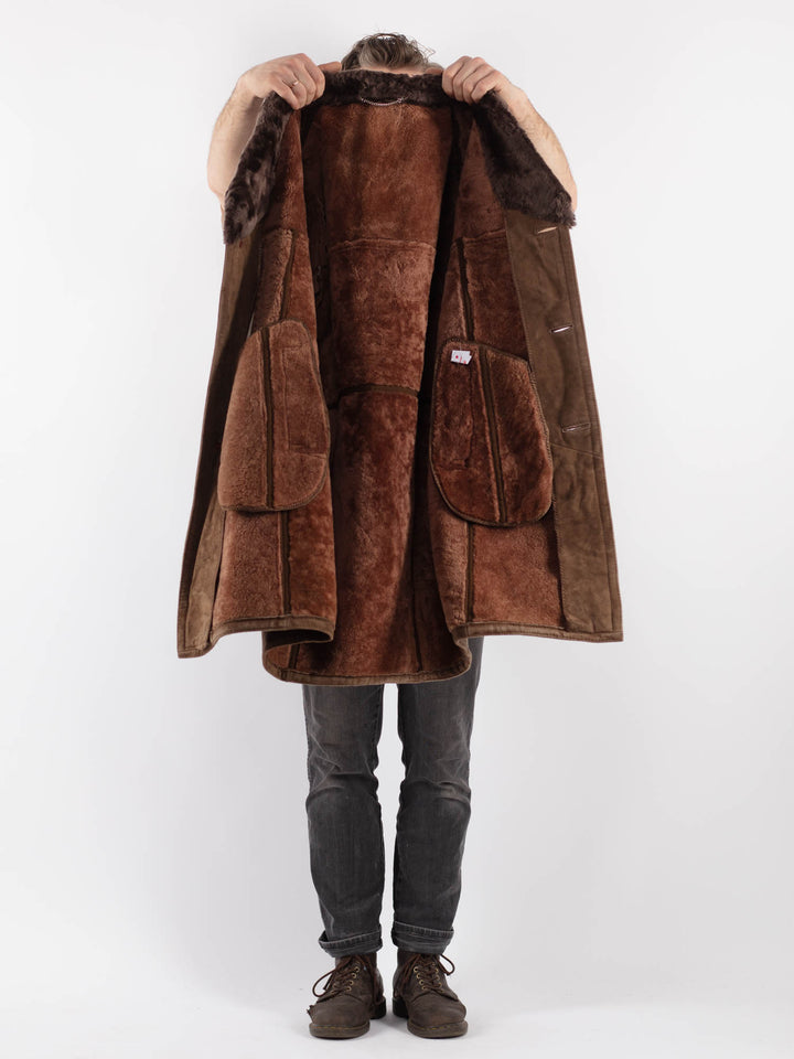 Vintage 70's Men Sheepskin Coat in Beige
