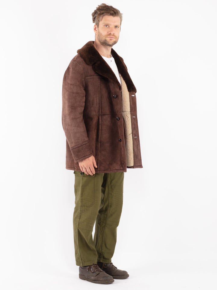 Vintage 70's Men Sheepskin Shearling Coat in Brown